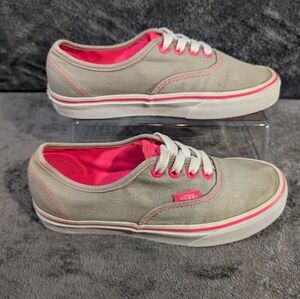 Vans Off The Wall Women’s Gray Hot Pink Lace Up Low Top Canvas Sneakers Size 5